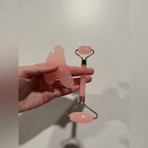 Rose Gold and Pink Facial Roller and Gua Sha Set
